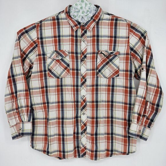 Skully Shirt Mens XXL Long Sleeve Snap Front Pockets Western Plaid FLAWS - Picture 1 of 12